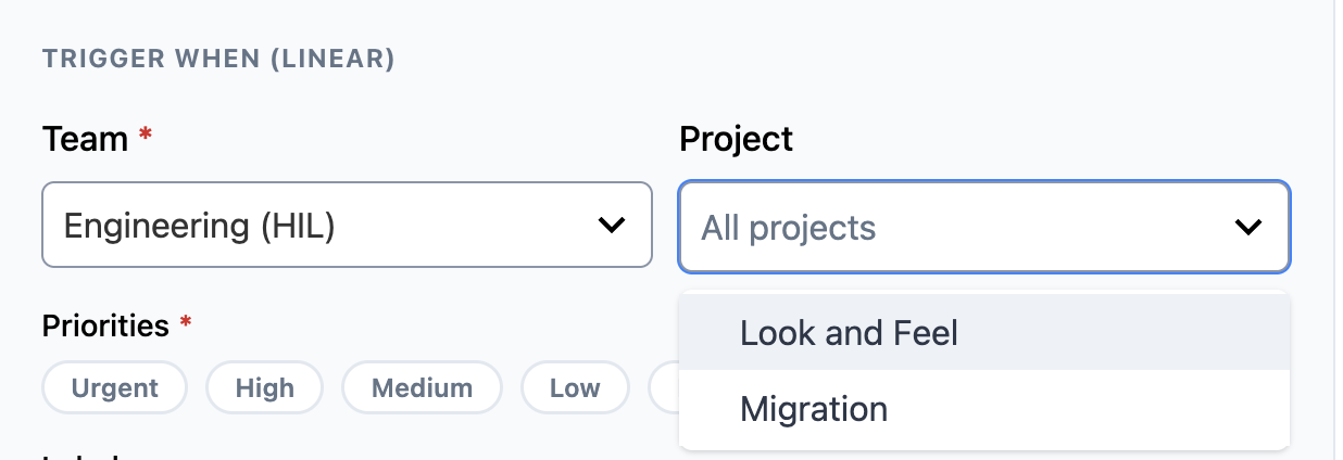 Project selection in rule