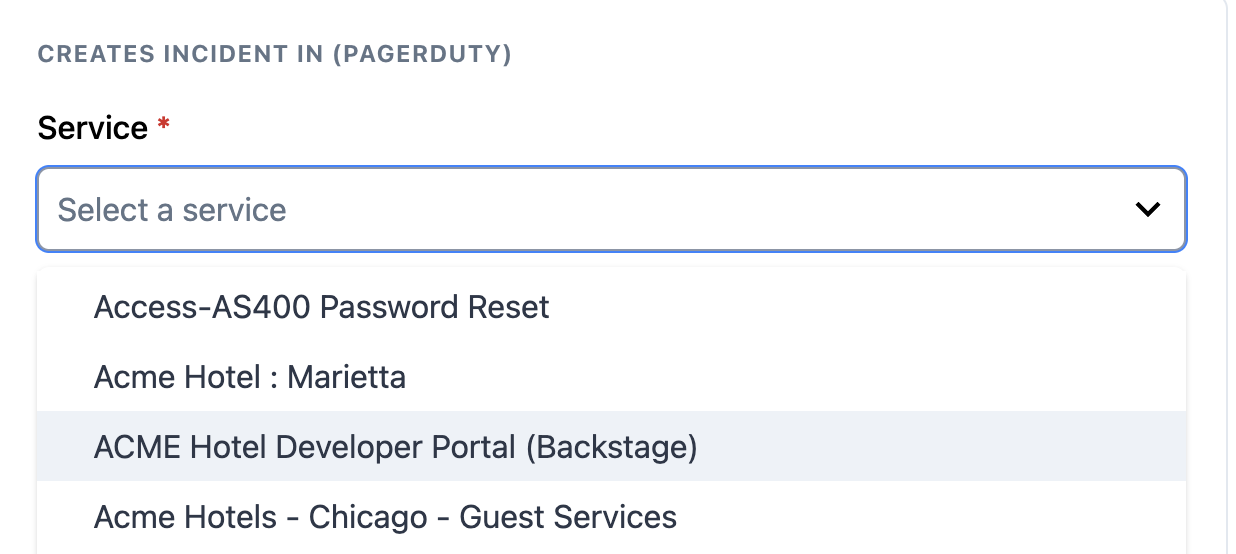 PagerDuty service selection